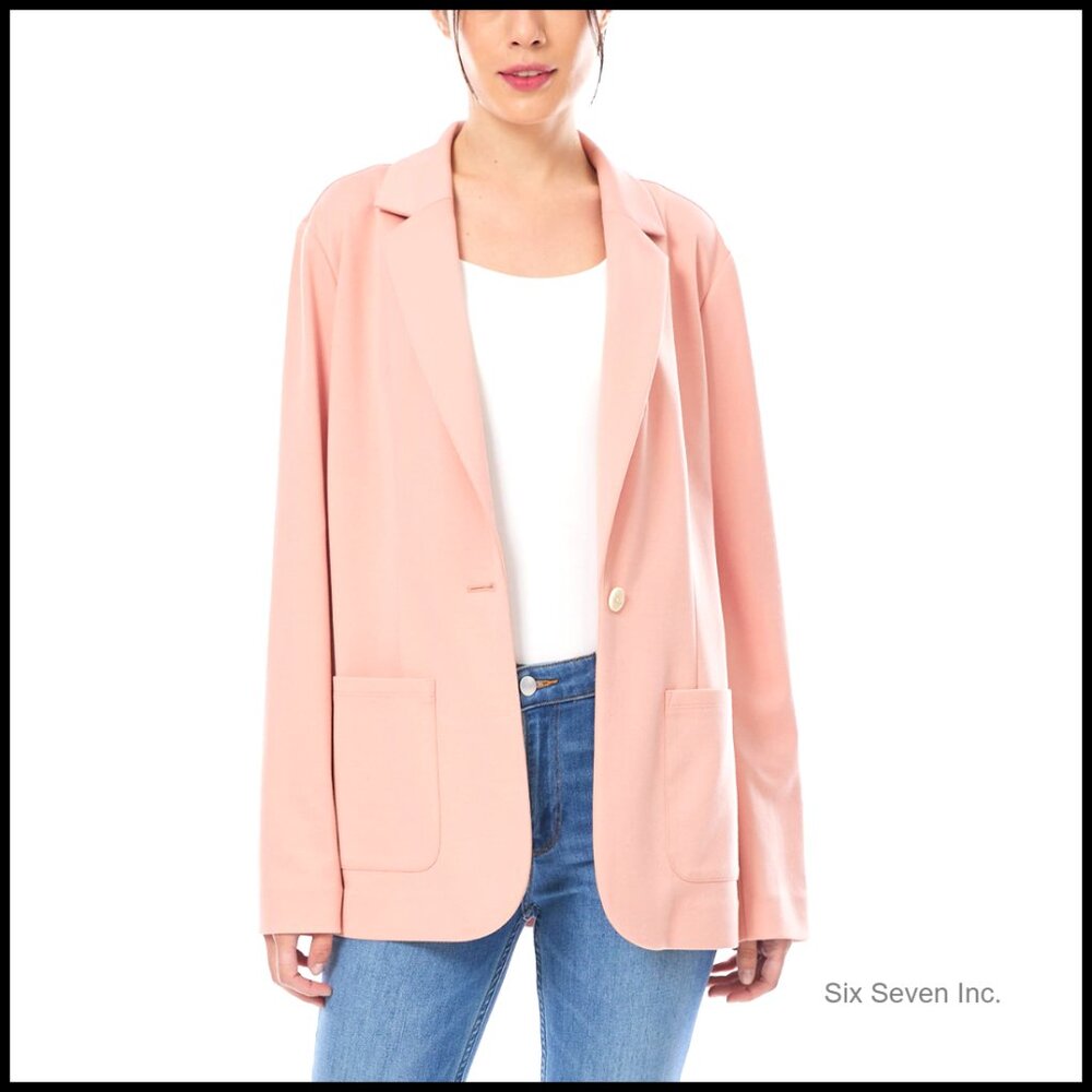 Polyester Blend Casual Blazer Loose Fit Long Sleeve